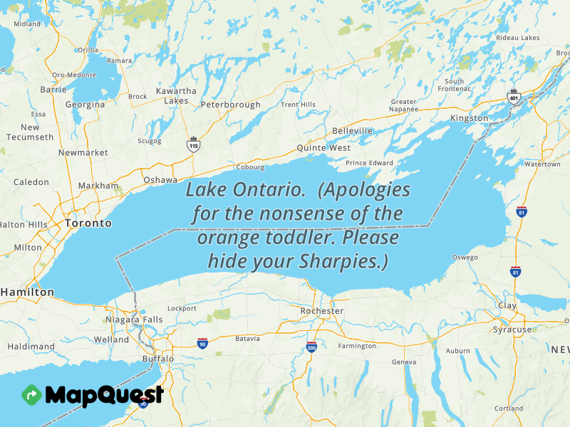 Map of Lake Ontario.  (Apologies for the nonsense of the orange toddler. Please hide your Sharpies.)